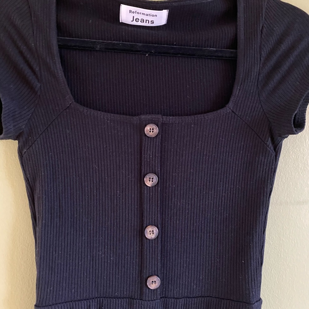 REFORMATION square next ribbed little black dress